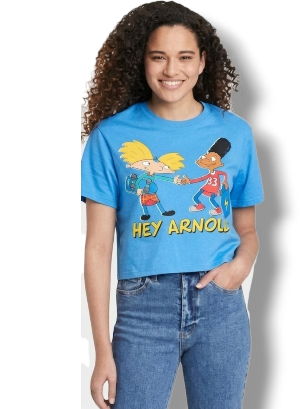 Nickelodeon Hey Arnold Women’s Blue Cropped Graphic T-Shirt – XXL, Cotton Blend